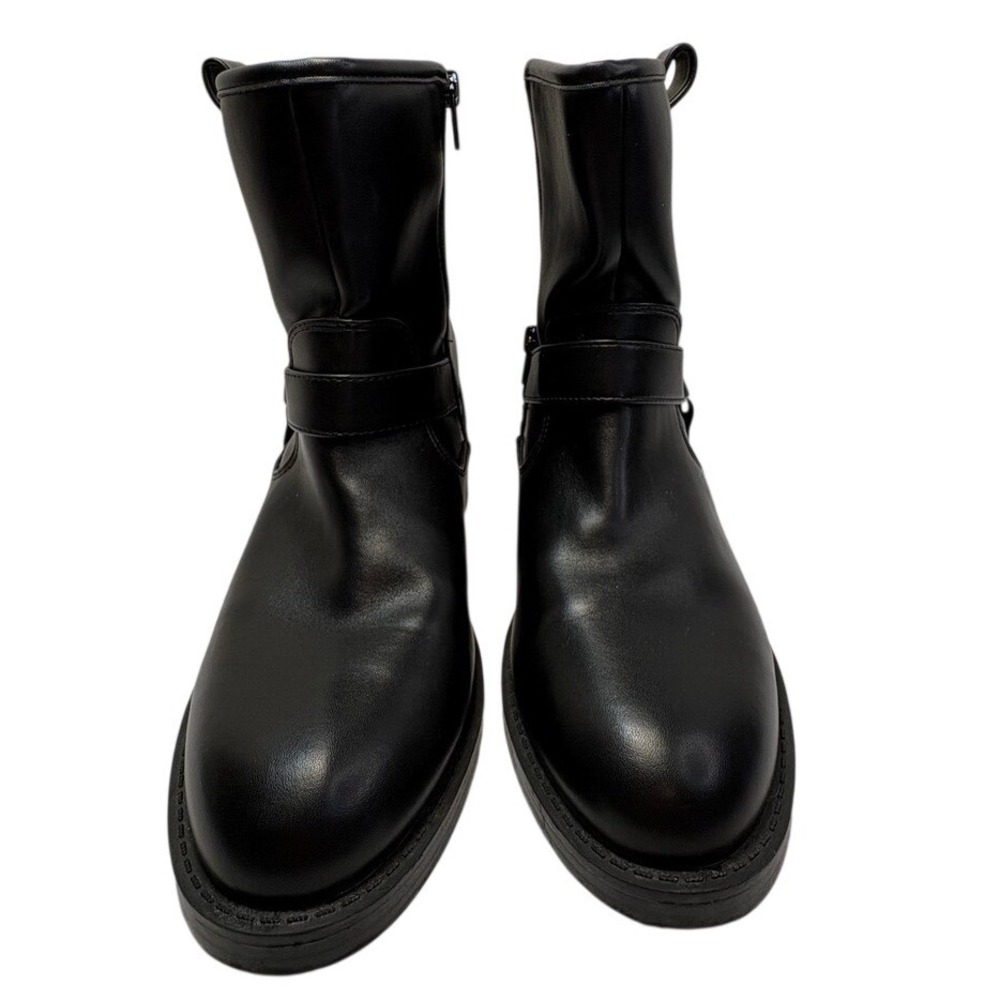 DV Dolce Vita Pondo Black Harness Moto Boots Mid Calf Side Zip Womens 9